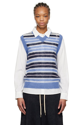 Blue Brushed Mohair Stripe Vest