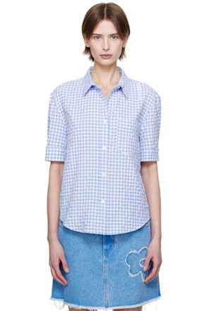 Blue & White Seersucker Checked Shirt