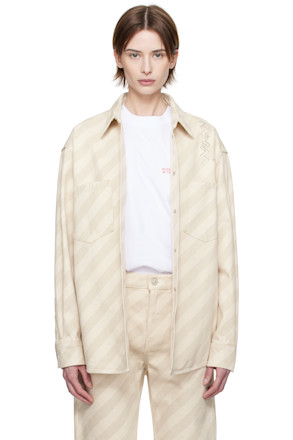 Beige Boxy Denim Shirt