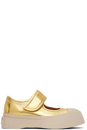 Gold Leather Mary Jane Ballerina Flats