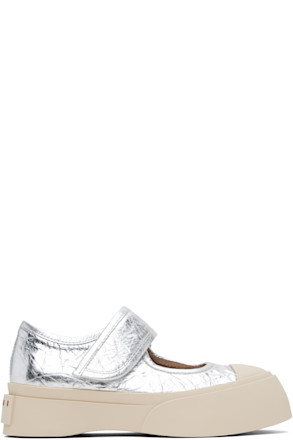 Silver Leather Mary Jane Sneakers