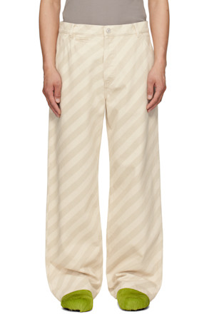 Beige Striped High Waist Jeans