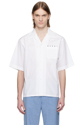 White Poplin Bowling Hidden Logo Shirt