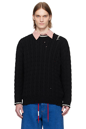 Black Dishevelled Cable Sweater
