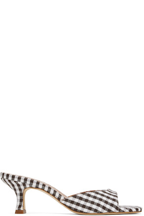 Brown & White Brigitte Mule Heeled Sandals