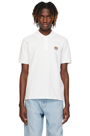 White Kenzo Paris 'KENZO Happy Tiger' Embroidered Slim Polo