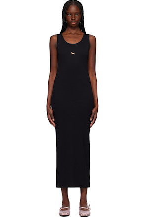 Black Baby Fox Ribbed Tank Midi Dress