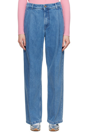 Blue Pleated Denim Jeans