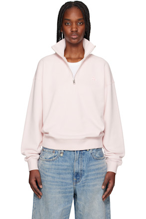 Pink Baby Fox Patch Half Zip Sweatshirt