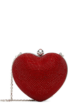 Red Crystal Heart Suede Clutch