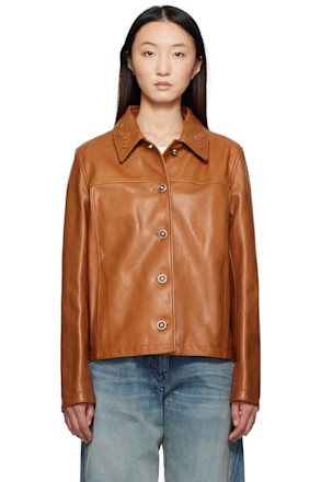Tan Barocco Boxy Leather Jacket