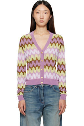 Multicolor Wave Jacquard Knit Cardigan
