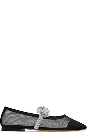 Black Lotus Flower Mesh Ballerina Flats