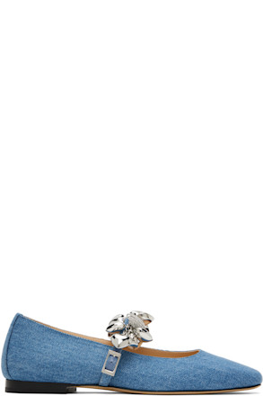 Blue Puffy Heart Square Toe Ballerina Flats