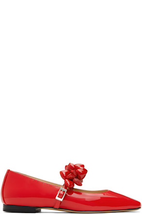Red Puffy Heart Patent Leather Square Toe Ballerina Flats