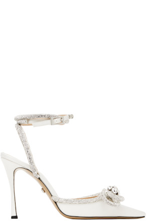 White Double Bow Satin Heels