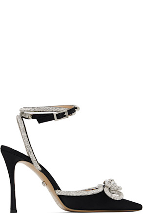 Black Double Bow Satin Heels