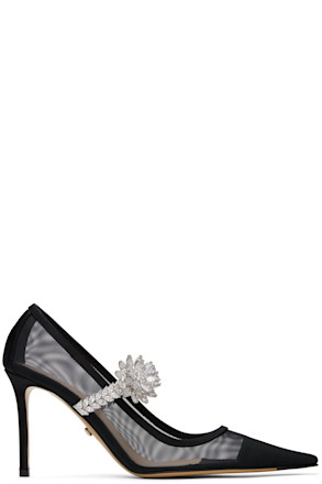 Black Lotus Flower Mesh Heels