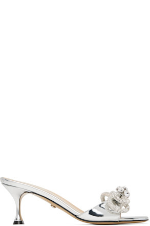 Silver Double Bow Metallic Mules