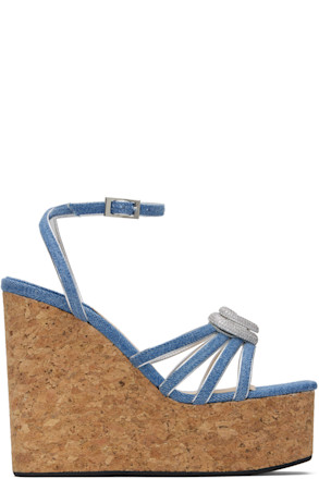 Blue Double Heart Wedge Heeled Sandals
