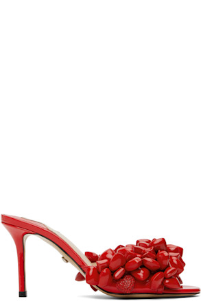 Red Puffy Heart Patent Mules
