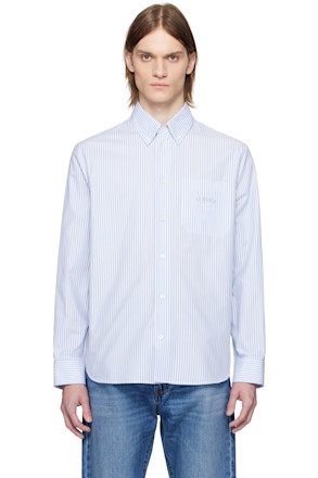 Blue & White Informal Striped Poplin Shirt