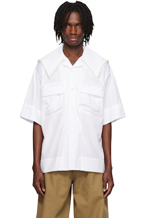 White Cargo Flap Pocket Sailor Collar Shirt