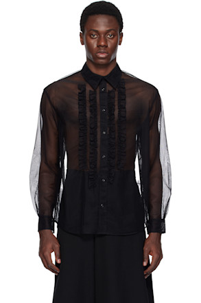 Black Sheer Ruffle Bib Prom Shirt