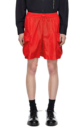 Red Cargo Flap Pocket Drawstring Shorts