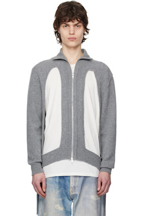 Gray Zip Up Cut Out Window Cardigan
