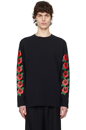 Black Cluster Rose Logo Print Long Sleeve T-shirt