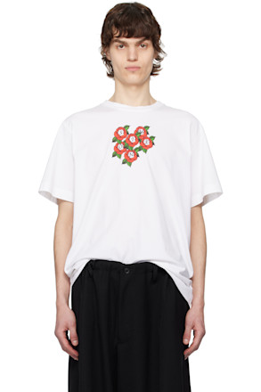 White Cluster Rose Logo Print Short Sleeve T-shirt