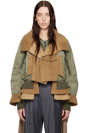 Brown & Khaki Layered Bomber Jacket