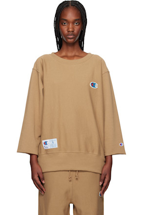 Tan Champion Edition Beaded Logo Appliqué Sweatshirt