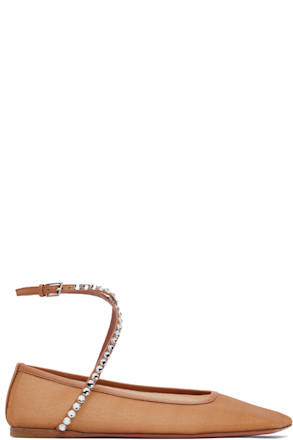 Tan Ane Mesh Crystal Ballerina Flats