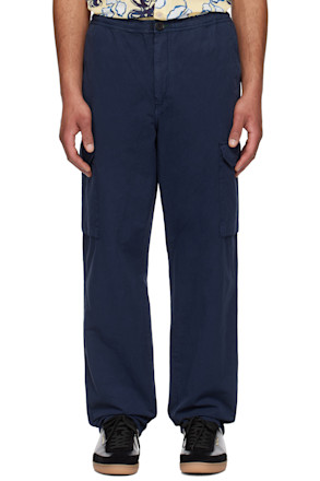 Navy Cotton-Linen Cargo Pants