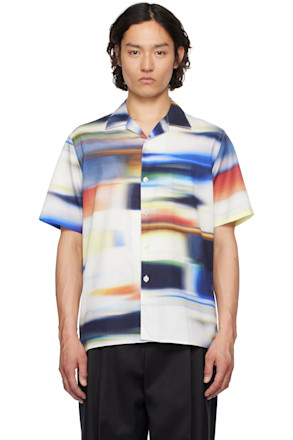 Off-White & Blue Motion Blur Short-Sleeve Shirt