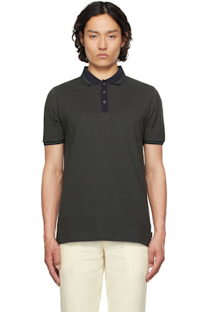Navy Micro Jacquard Organic Cotton Polo