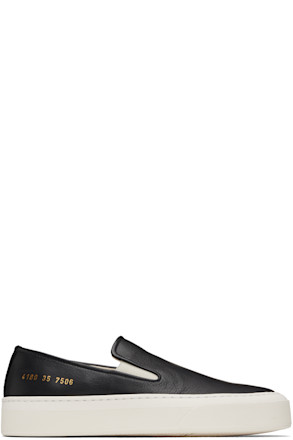 Black Leather Slip-on Sneakers
