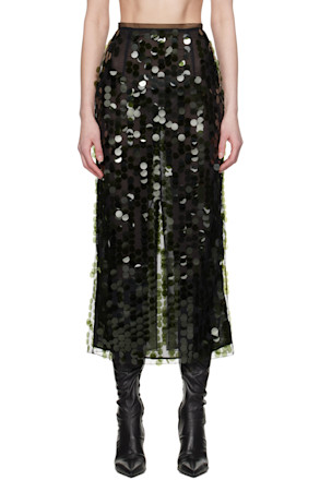 Green Dia Sequin Midi Skirt