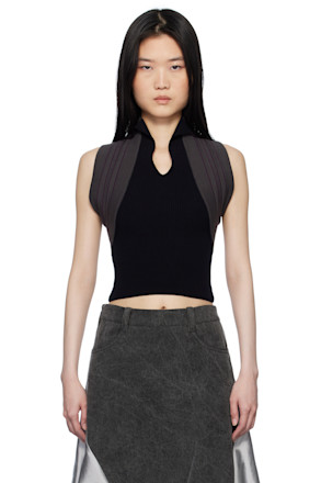 Grey & Black Knit Halter Polo