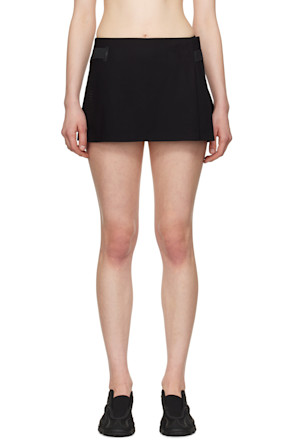 Black Pleated Wrap Miniskirt
