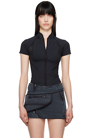 Navy Slashed Zip T-shirt
