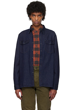 Indigo Cotton-Linen Work Denim Shirt