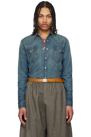 Blue Slim Fit Western Denim Shirt