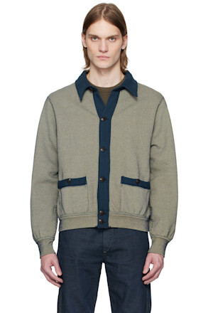 Navy Striped Jacquard-Knit Cardigan