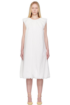 White Cotton Volume Shirring Minidress