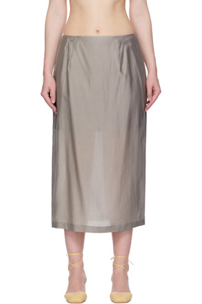 Gray Silky Midi Skirt
