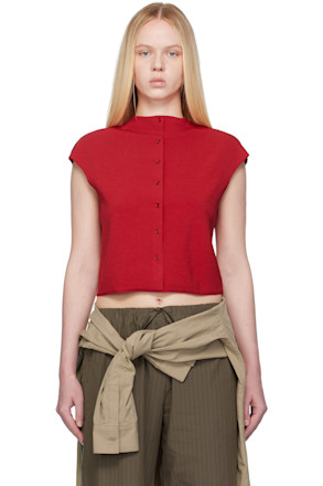 Red Wholegarment Cap Sleeve Cardigan Vest