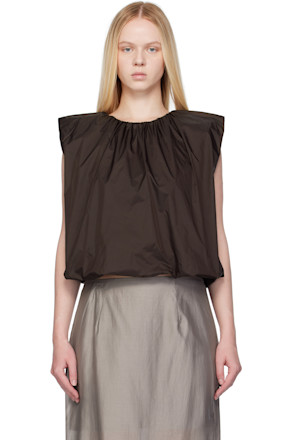 Brown Nylon Volume Shirring Top